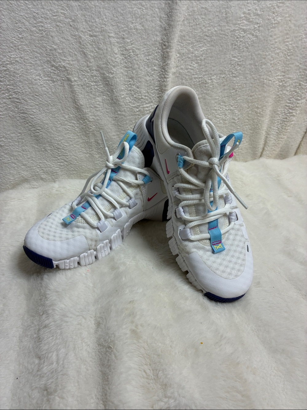 Nike White Sneakers with Blue & Pink Accents